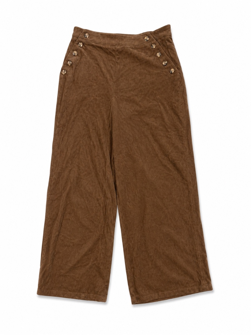 HALARA Brown Wide-Leg Corduroy Pants with Gold Buttons - Picture 4 of 6